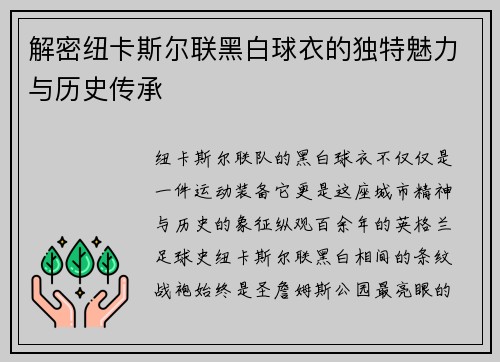 解密纽卡斯尔联黑白球衣的独特魅力与历史传承